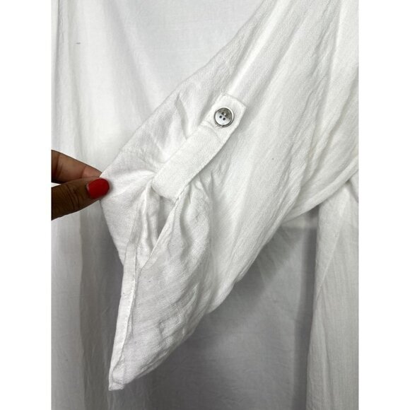 Willow Tree Linen Button Front Top White Shark Bite Hem Lagenlook Boho Size 12 - Picture 3 of 9